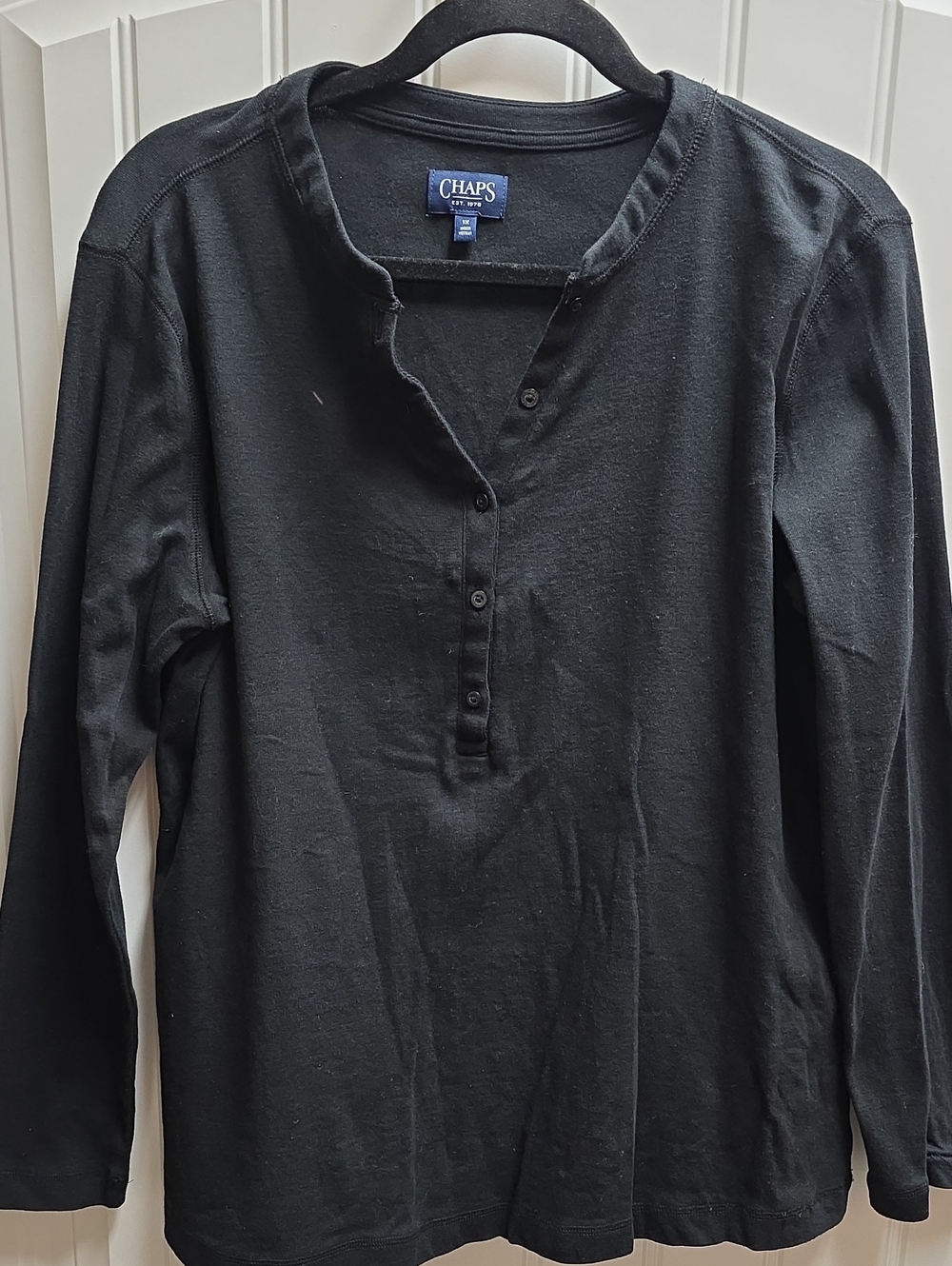 Chaps Black Long-Sleeve Henley Top 1X